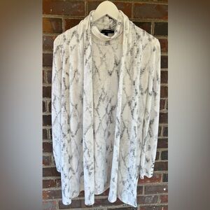 White House Black Market Mono Patterned Cardigan (S) and Sleeveless Dress (M)